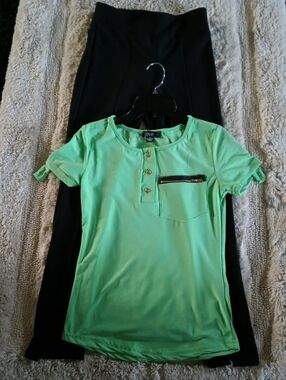 Mint Green Short Sleeve Henley Top with Pocket & Zipper